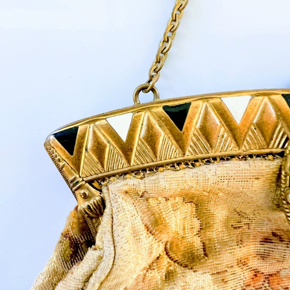 Antique Bags French Art Deco Tapestry Needlepoint Enamel Frame Bag